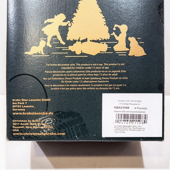 Krebs Christmas 4 Glass Ball Ornaments 2⅝" Midnight Holiday Pinecone Gold Caps - Picture 6 of 7